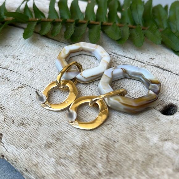 MARBLE GOLD DROP HOOP CUSTOM EARRINGS. NWOT - Picture 2 of 3